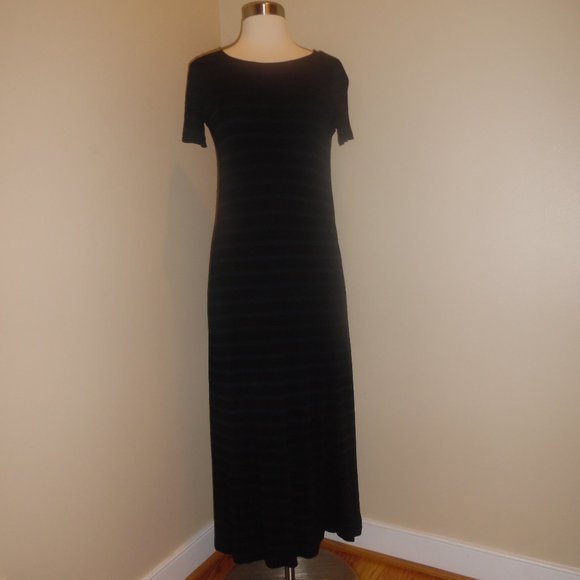 Theory Catriona Fisher Striped Black Navy Maxi T-shirt Casual Long Dress Medium - Picture 2 of 9